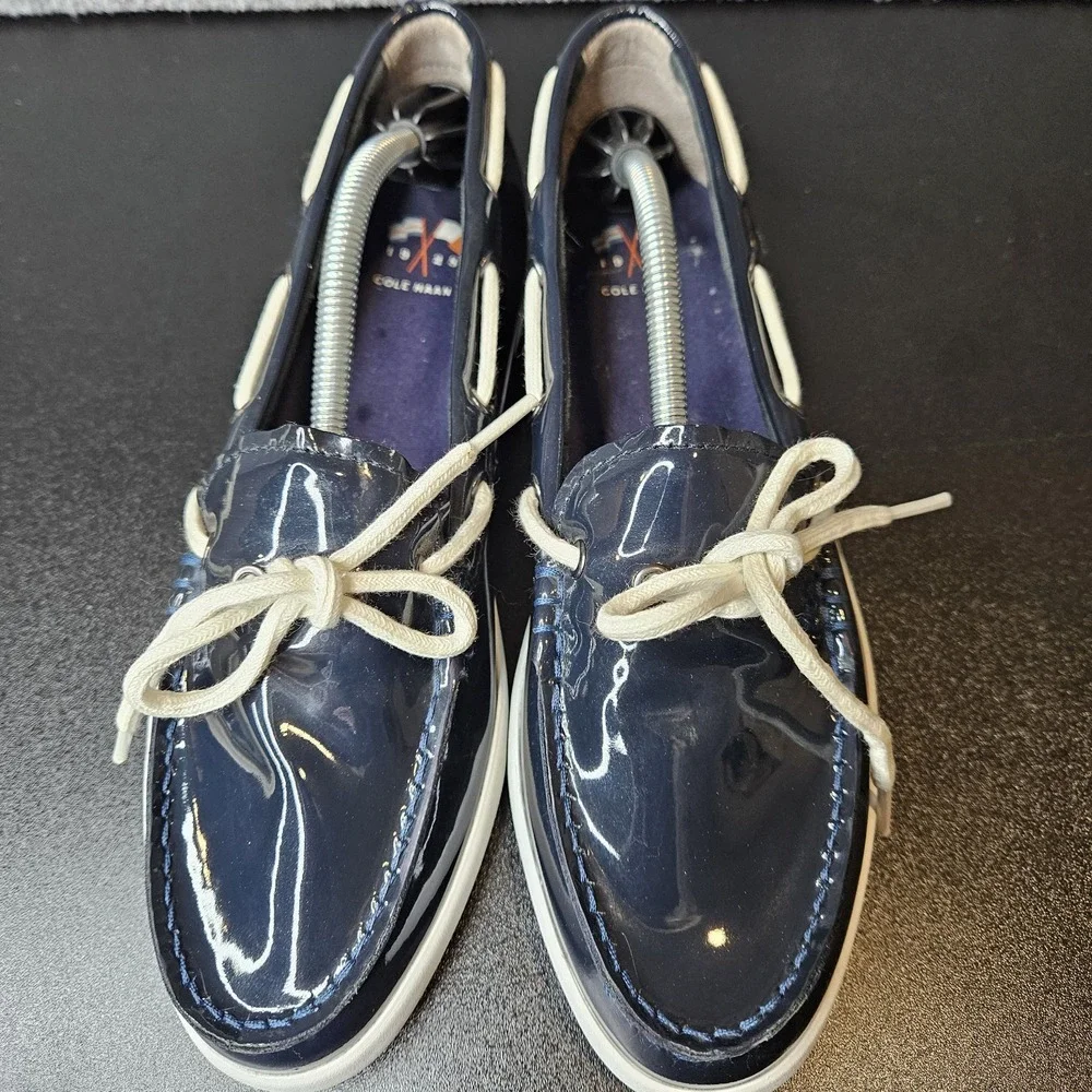 Cole‎ Haan Women's Patent Leather Boat Deck Shoes Navy Blue Size 9 Nantucket